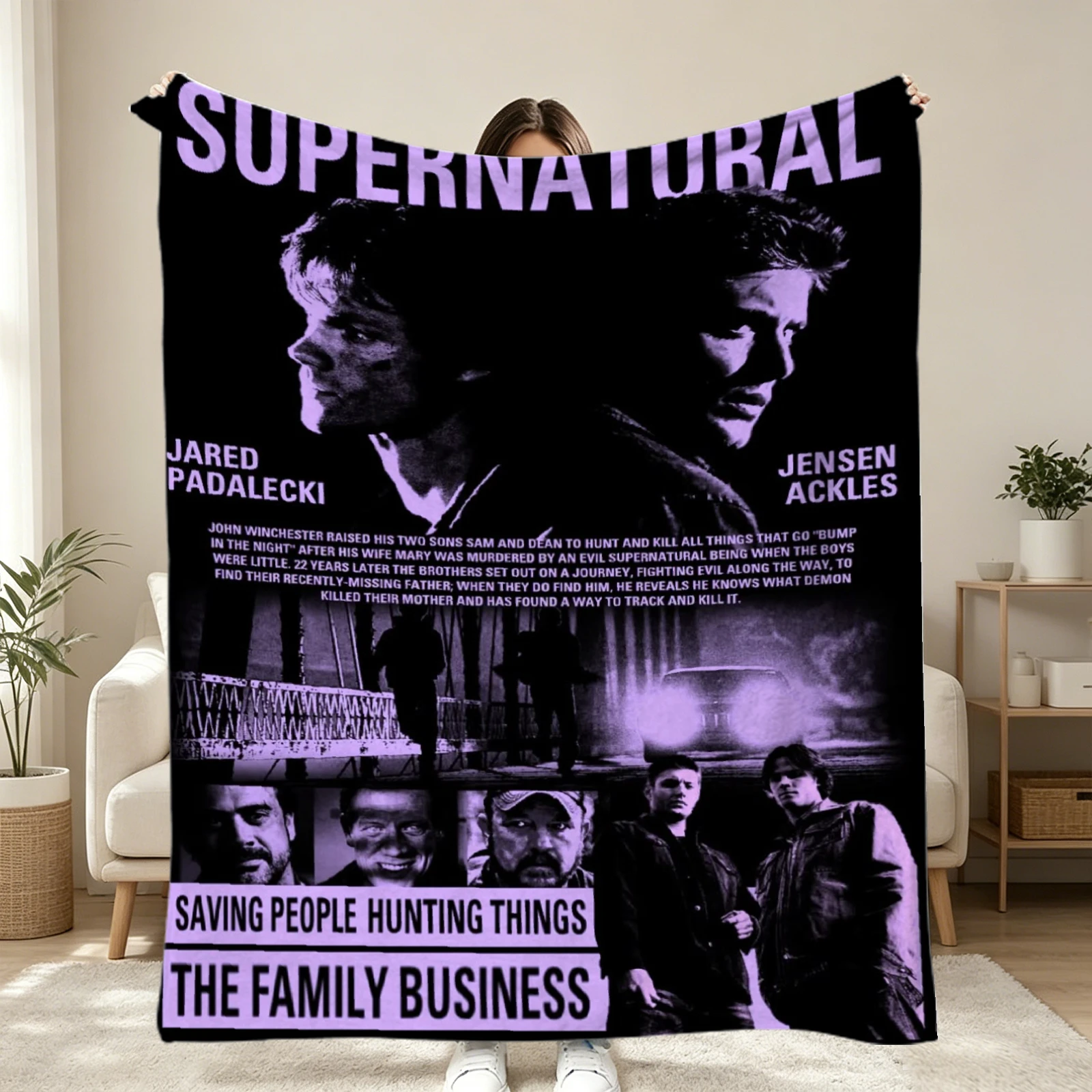 Winchester Bro Print Flannel Blanket, Dean Sam Destiel Throw Blanket Soft for Home Sofa Bed Decor, Birthday Gift for Friend Fans