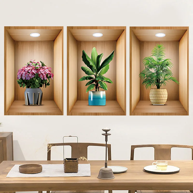 

Home decoration bedroom living room self adhesive 3d potted plant wall stickers