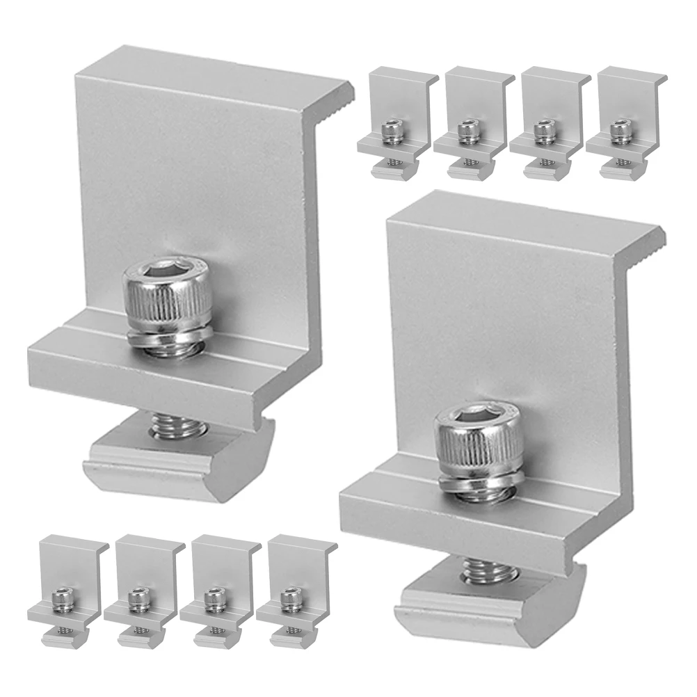 

12pcs Panel End Clamps Aluminum Alloy Mounting Brackets Weather Resistant Durable Fixing For Solar Modules M8X25 Solar Mounting