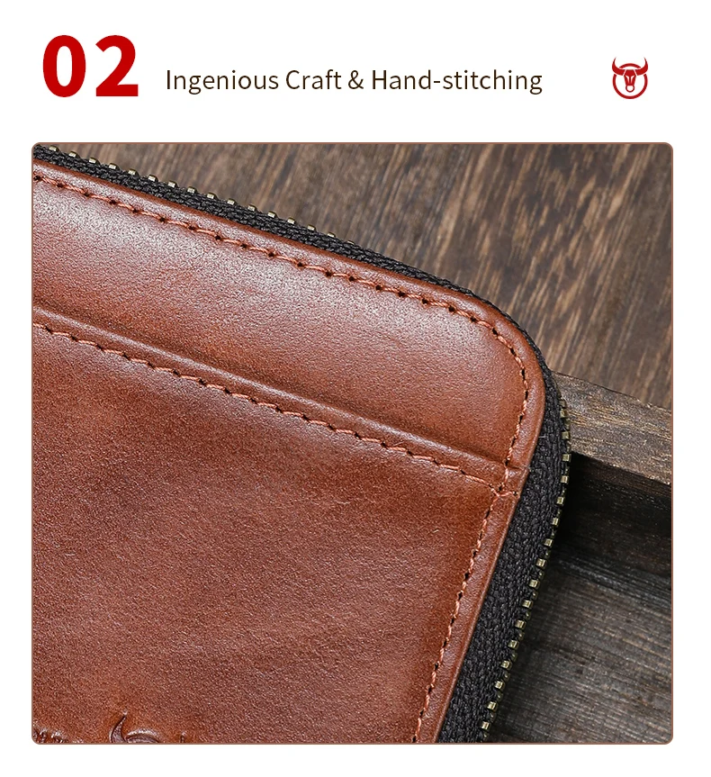 BULLCAPTAIN Geldbörse Retro Vintage Geldbörse Europäischer und Amerikanischer Horizontaler Stil Echtes Leder RFID Münz- und Kartenhalter Geldbörsen – Detail 14