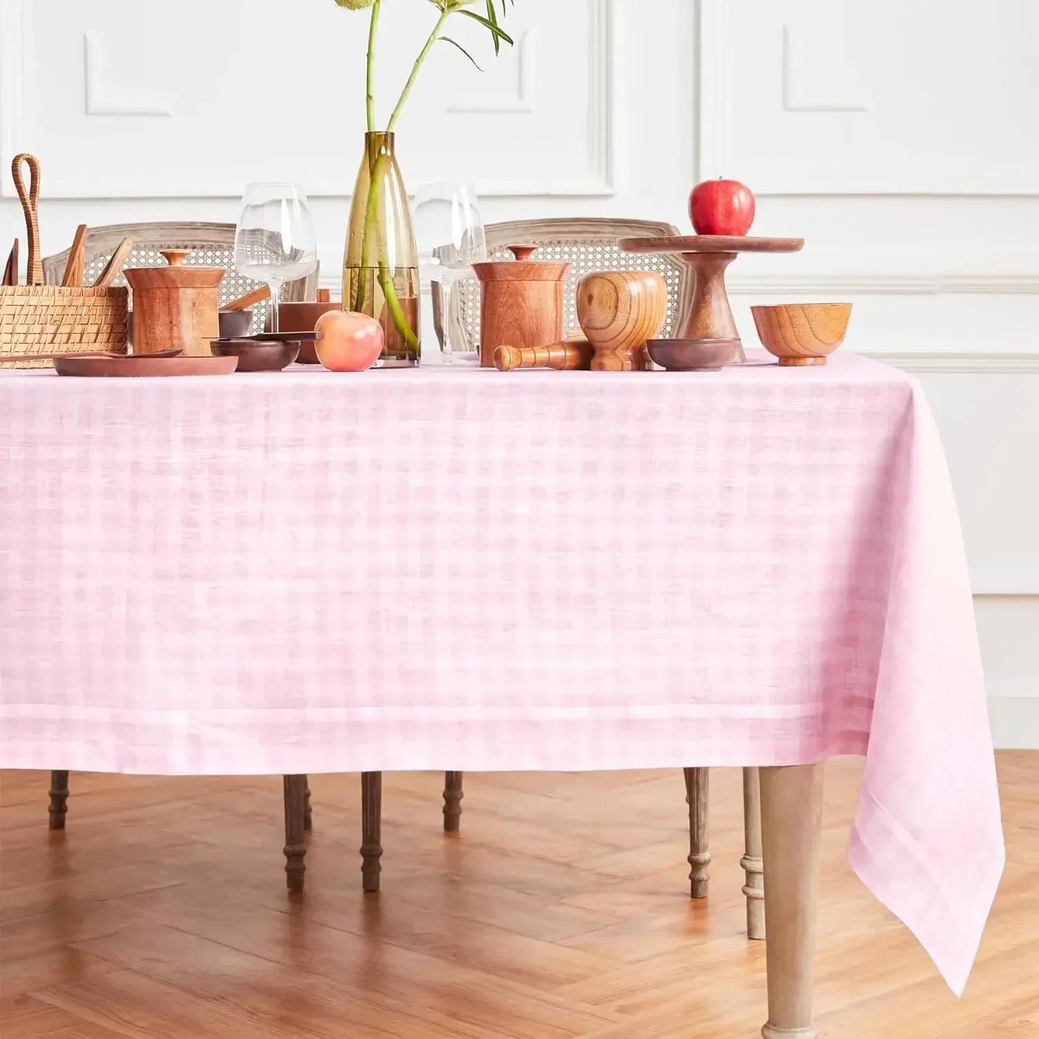 

Solino Home Linen Gingham Tablecloth 60 x 108 Inch – 100% Pure European Flax Linen Gingham Check Marshmellow Pink Tablecloth – M