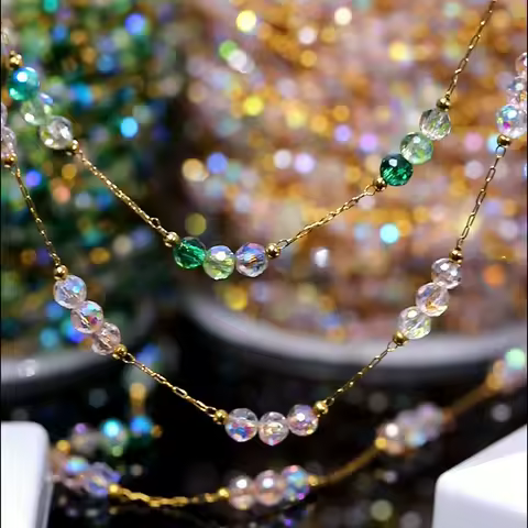 1Meter Stainless Steel Crystal Beading Chain Iridescence Natural Stone Beaded Chains for Necklace Bracelet Jewelry Making DIY
