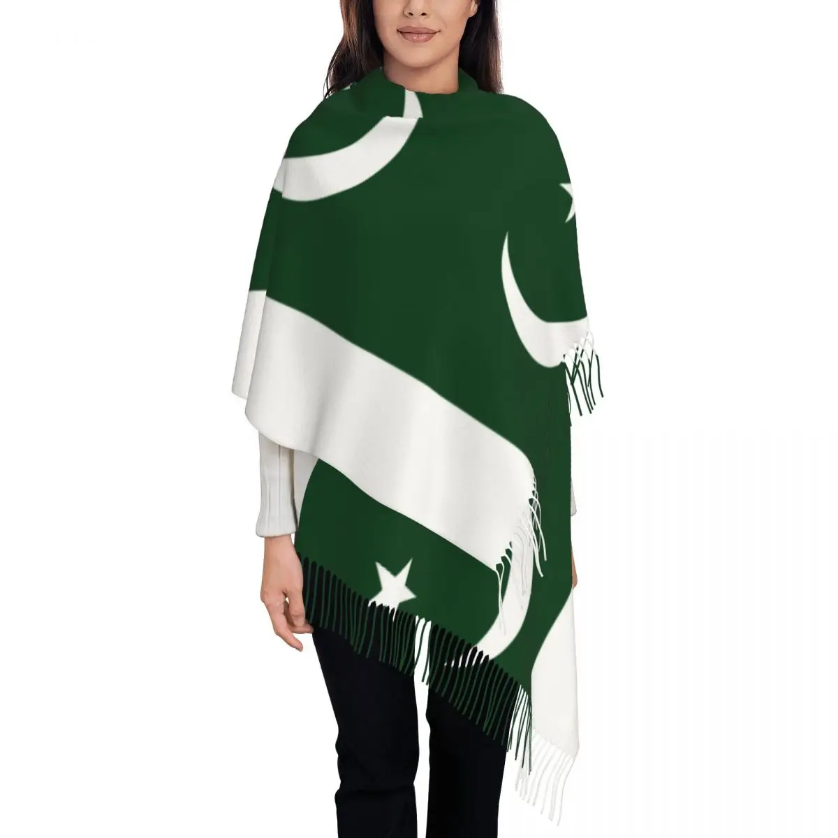 Women\'s Scarf with Tassel Pakistan Flag Long Winter Warm Shawl Wrap Gifts Cashmere Scarf