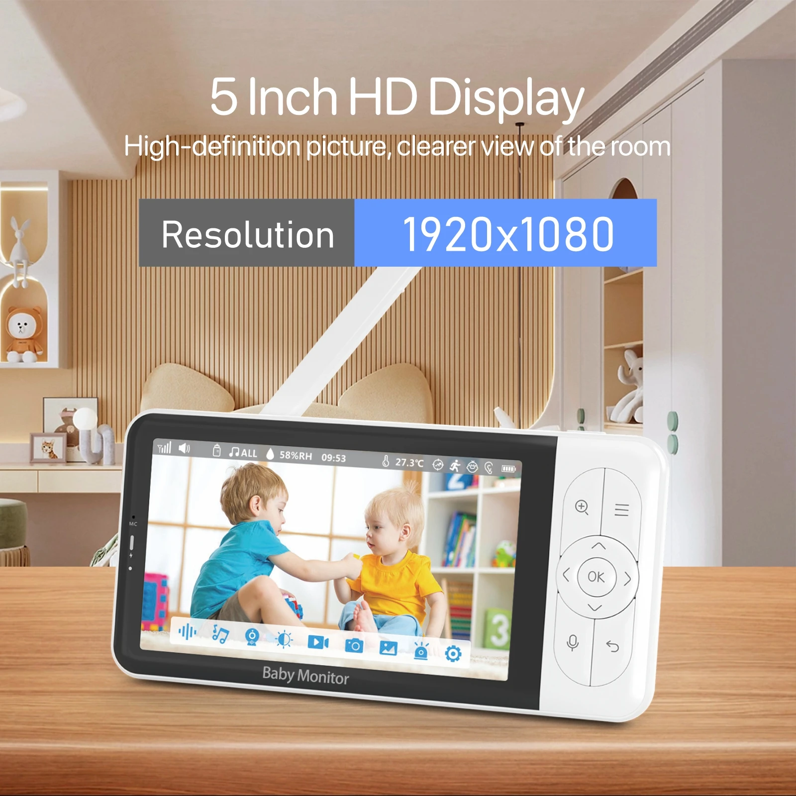 Tuya Smart Baby Monitor 5 Inch Screen 1080P Video APP Remote Control Two Way Audio Night Vision Wireless Camera 3000mAh