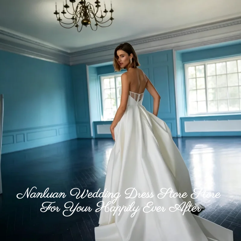 Bright Indoor Modern Wedding Dress Structured Matte Satin Strapless High Slit A Line Bridal Gown Vestidos de Novia Customized