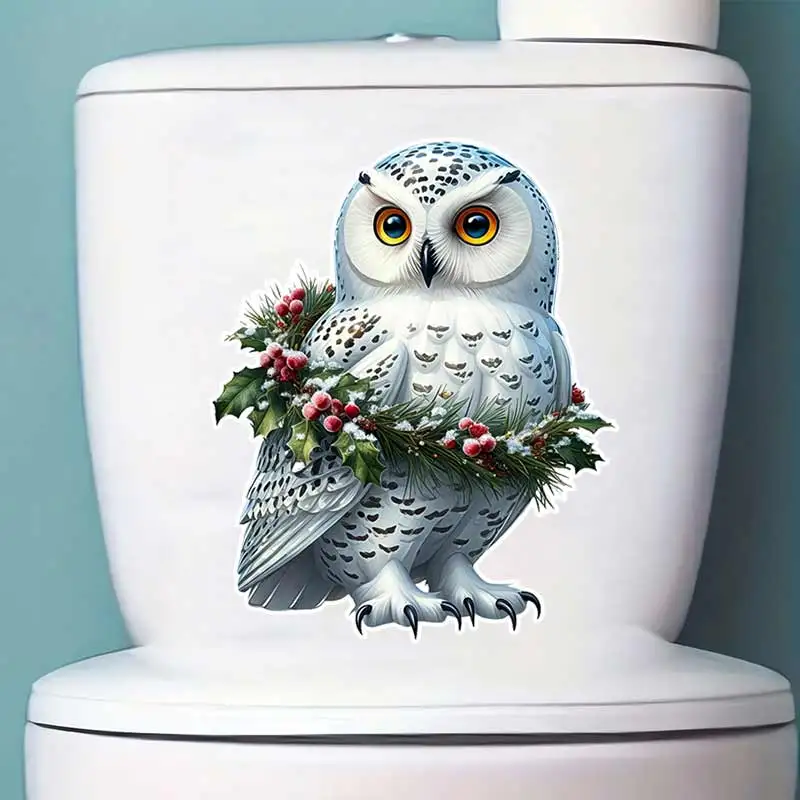 Christmas Snowy Owl Wall Sticker Bathroom Toilet Decor Living Room Cabinet Refrigerator Home Decoration Decals Stickers S829