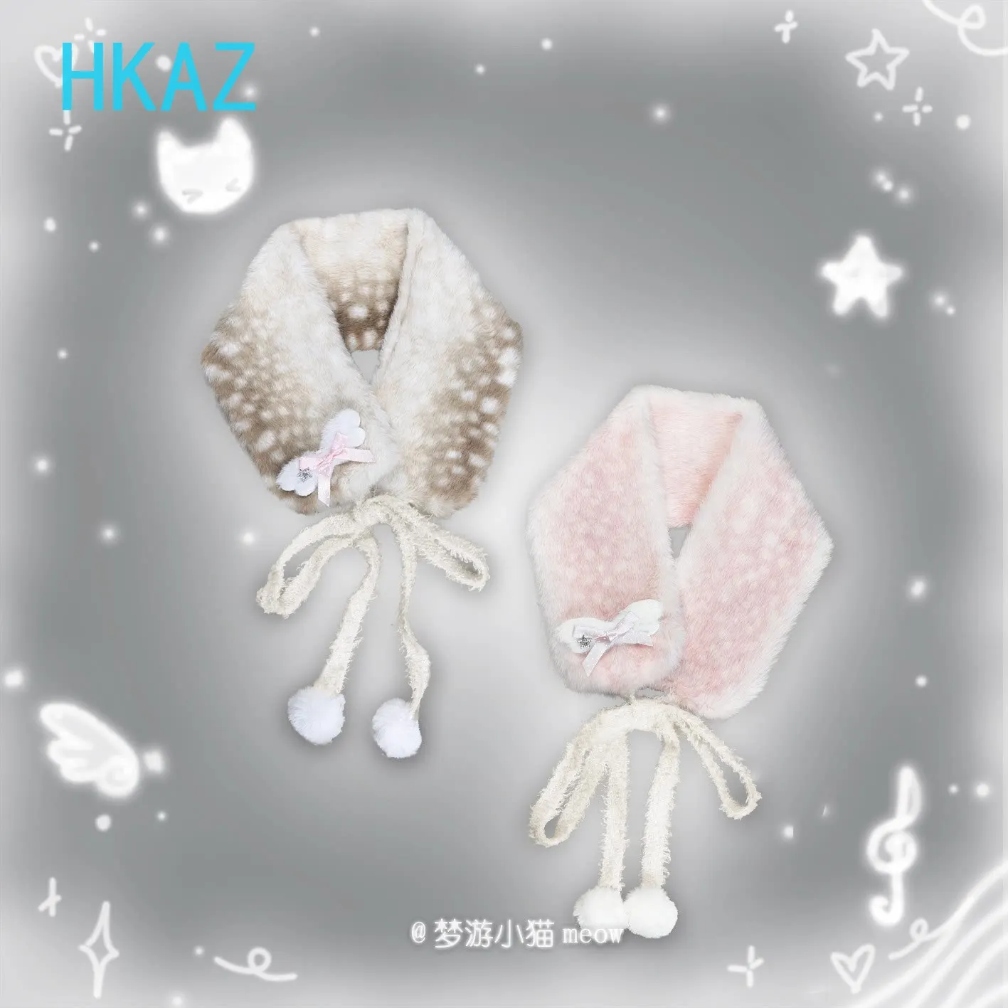 Plush Bow Scarf Hairball Lace-up Sweet and Cute Girl Scarf Warm Autumn Winter Christmas Polka Dot Versatile Scarves for Women