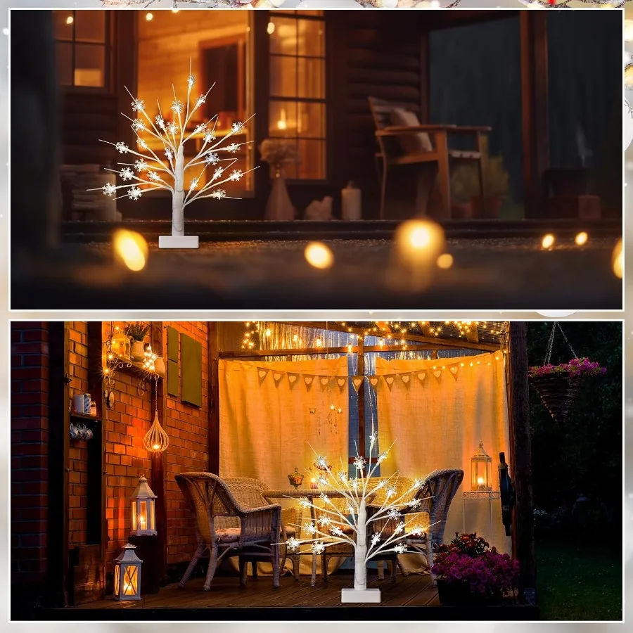 شجرة ندفة الثلج LED ضوء مع 24 أضواء LED ملونة دافئة وظيفة الموقت USB بطارية قابلة للشحن تعمل بالطاقة زينة عيد الميلاد ل Indo