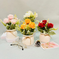 1pc Artificial Flower Potted Three Roses Small Flanged Bonsai Combination Simulated Plant Bonsai Home Decor Desktop Decoration