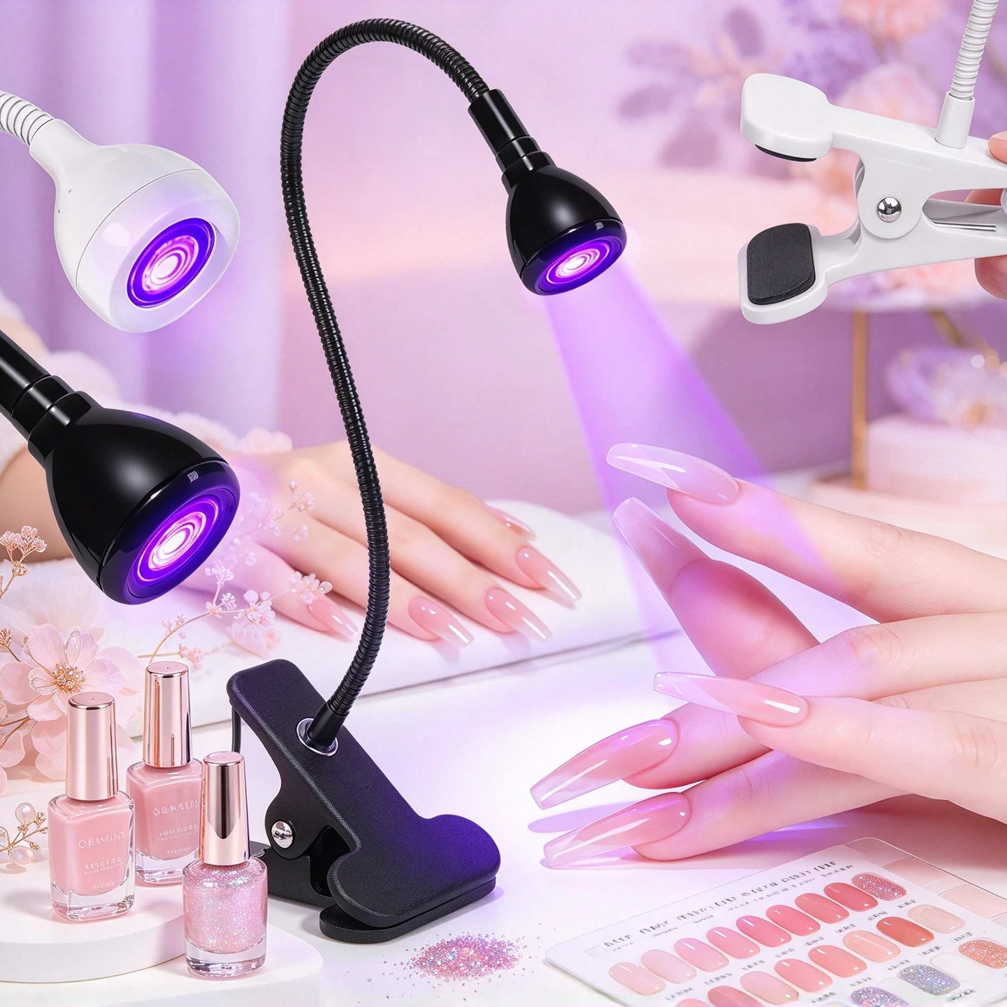 LED UV Nail Lamp for Drying Gel Nails Polish Clip-On Flexible Desk Mini Portable USB Nail Lamp UV Light Dryer for Manicure Salon