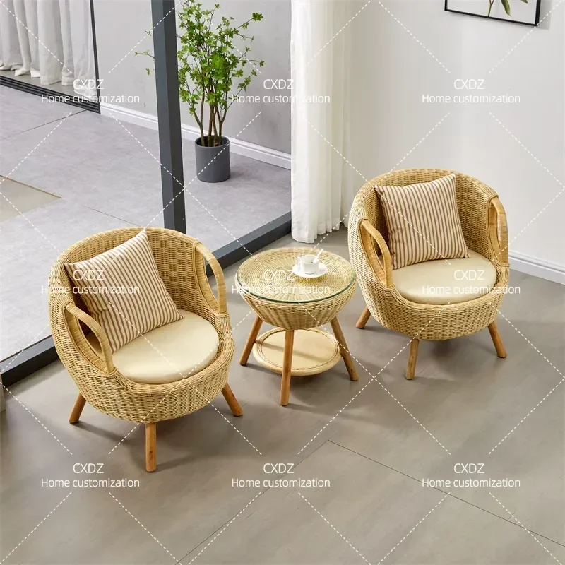 Indonesian Rattan Chair 3 Piece Set Balcony Leisure Sofa Chair and Table Combination Simple Living Room Furniture