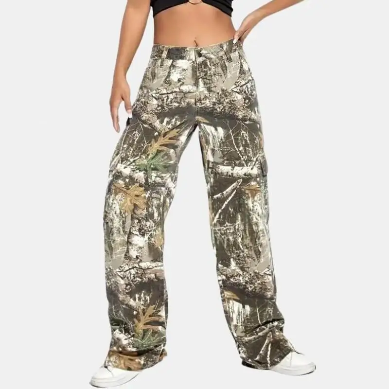 

Camouflage Jumpsuit Low Waist Wide Leg Pants Dance Workwear Straight Leg High Waist Korean Sle Neutral All Cotton Winter