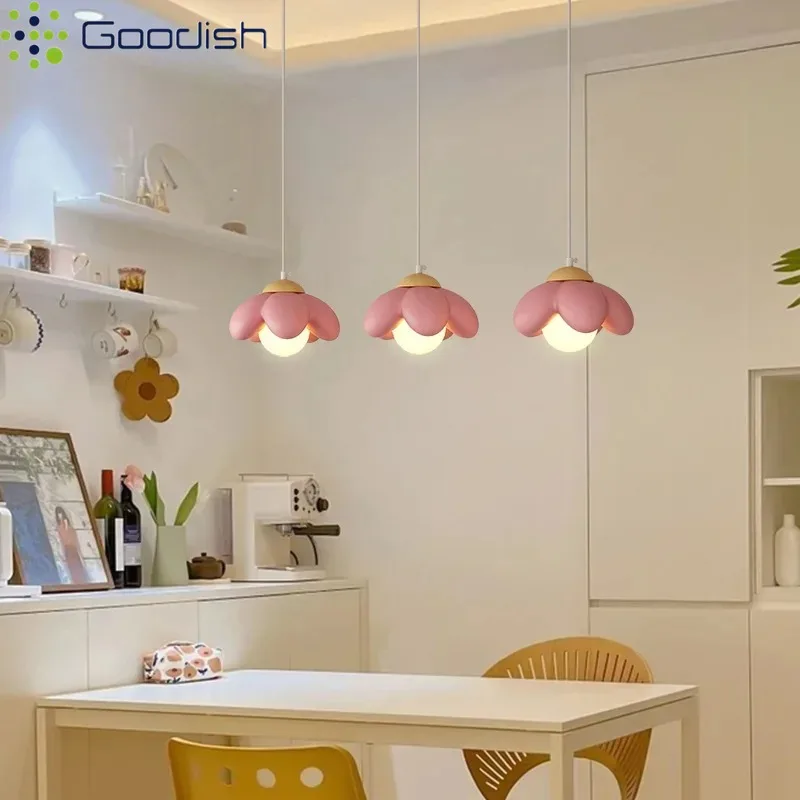 

New Nordic Pendant Light Modern Cream Flower Styling Hanging Lamp Indoor Lighting Home Decoration Chandelier Bedroom Living Room