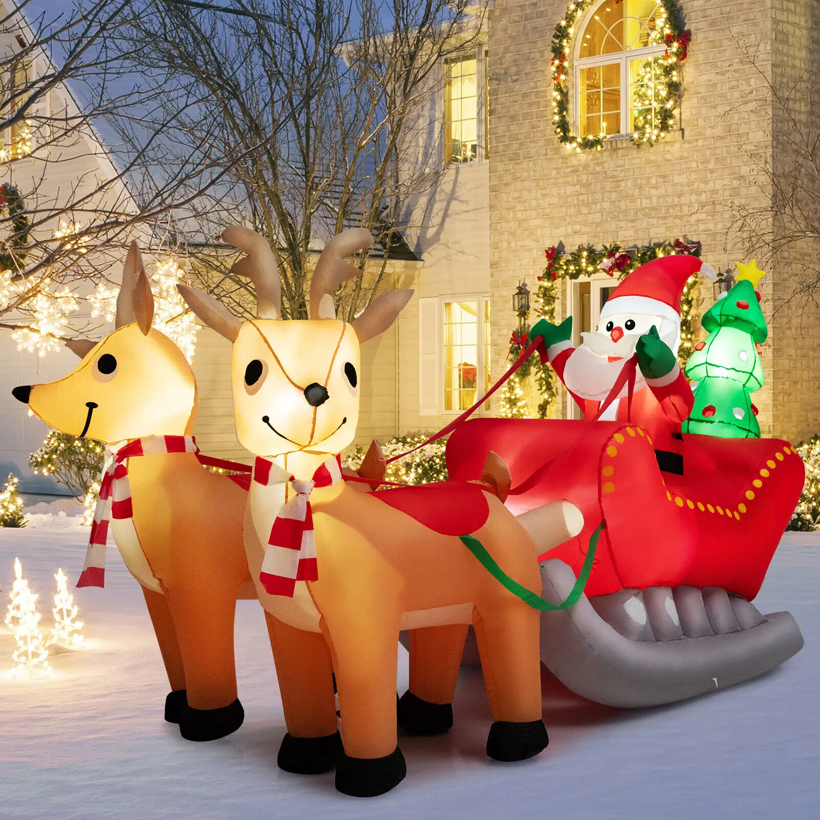 

Costway 7.2 FT Long Christmas Inflatable Santa Rides Sled Christmas Decoration