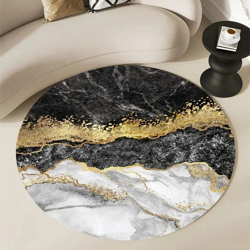 Nordic Green Gold Black Marble Round Carpet Modern home bedroom living room decoration round Rugs balcony bathroom anti-slip mat