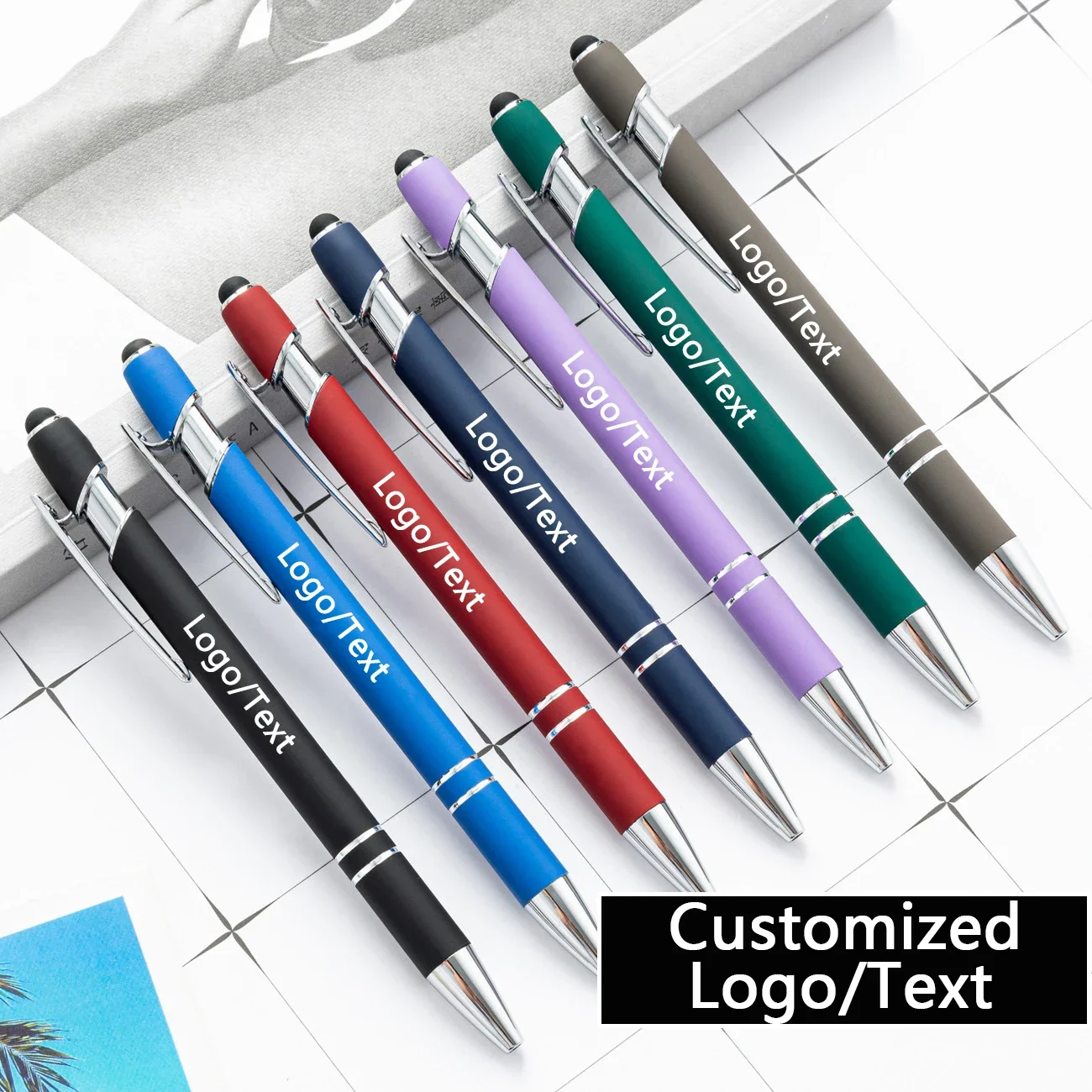 

100 Pcs Wholesale Metal Ballpoint Pens Touch Pen for Writing Stationery Office & School Customized Logo Name Gift