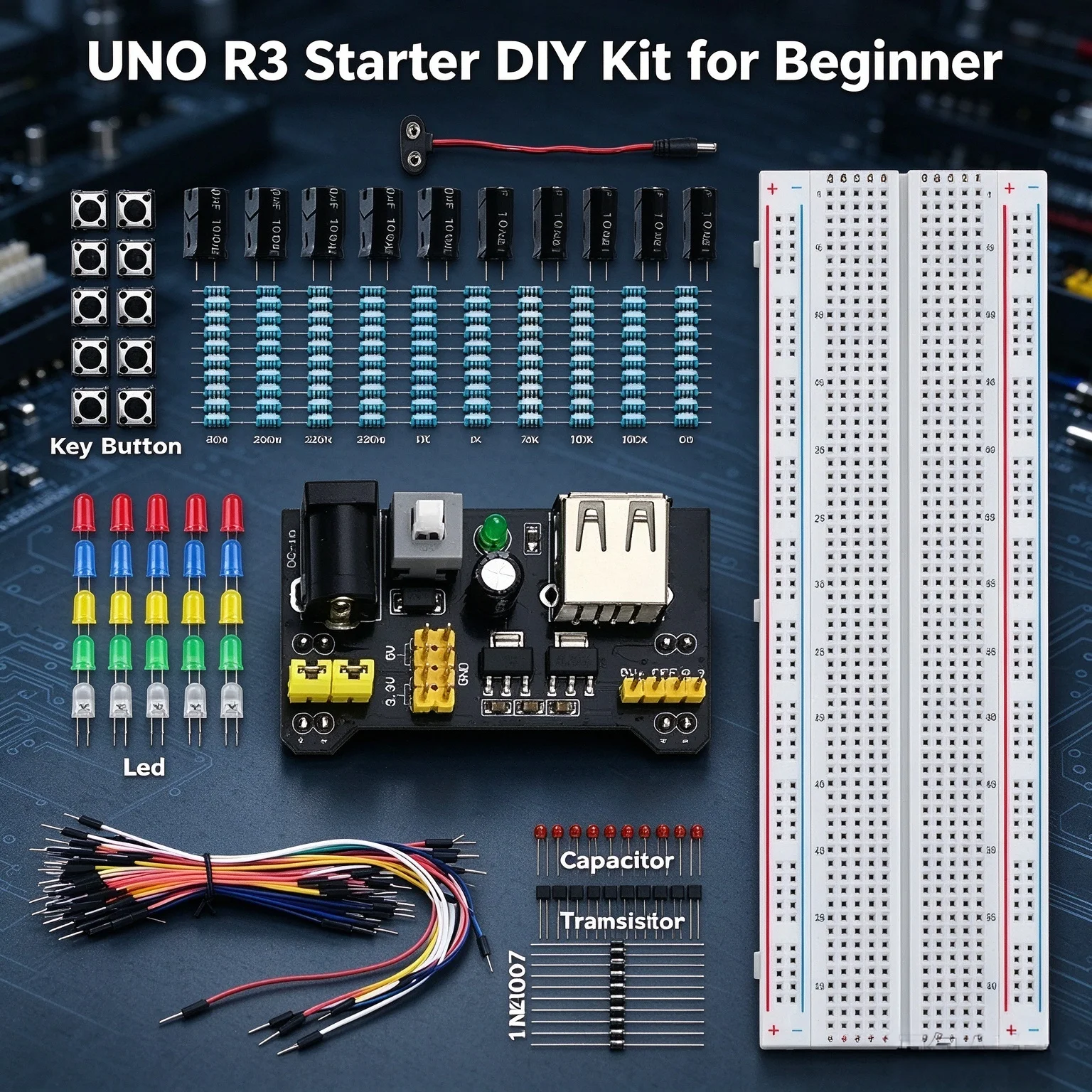 UNO R3 Starter DIY Kit for Beginner, 830 Points Breadboard Electronic Component Accessory Pack Compatible with Arduino All Set