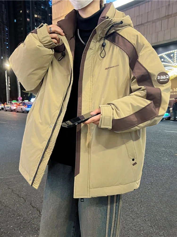 

Hooded down Jaet Men's Winter 2024 New 90 White Du Feather Bread Sle Youth Anti-Cold Splicing Warmth Faionable Outerwear