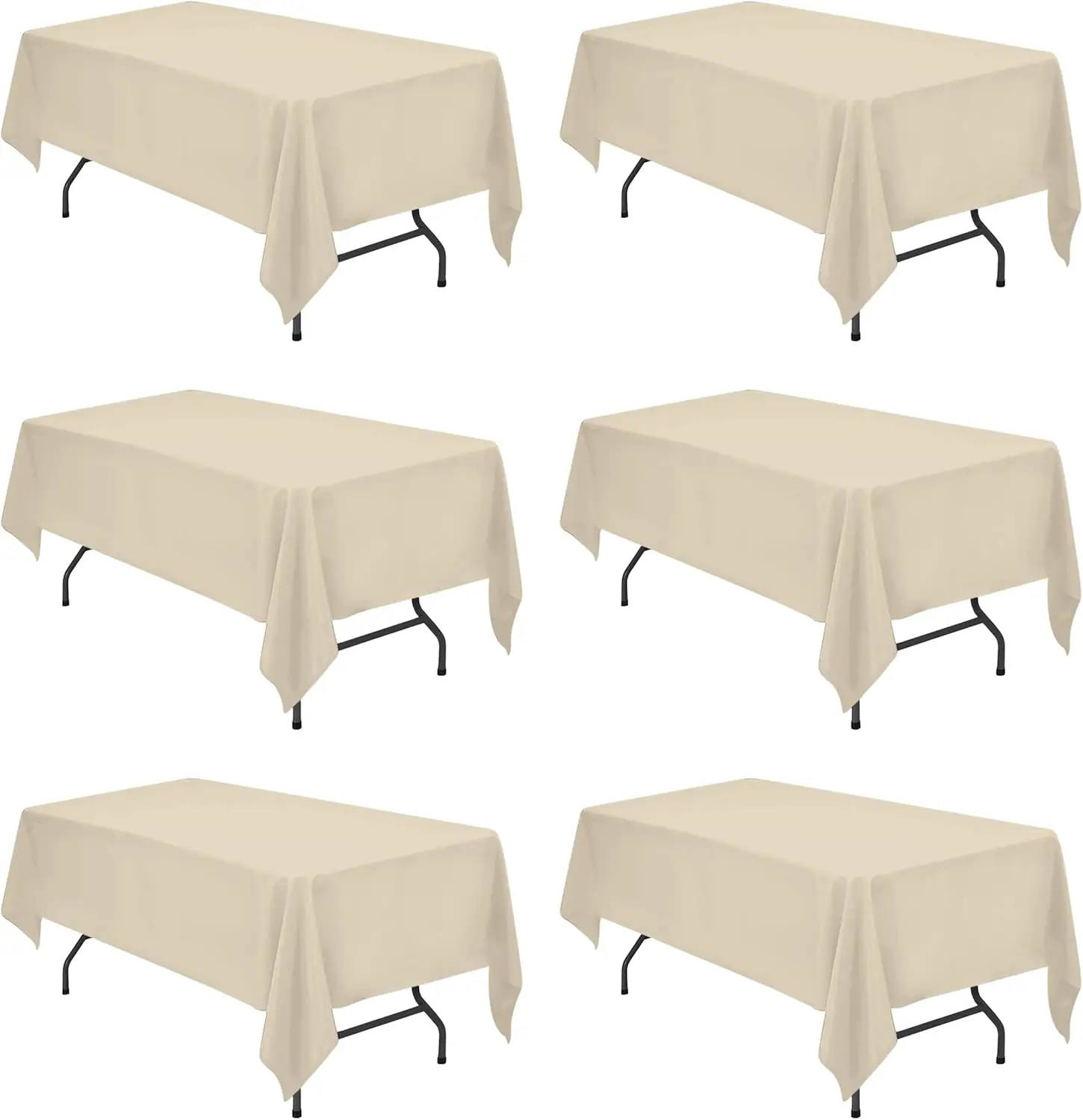 

6 Pack Beige Tablecloths 60 x 102 Inch for 6ft Rectangle Tables - 150 GSM Polyester Fabric, 15" Standard Drop, Water, St