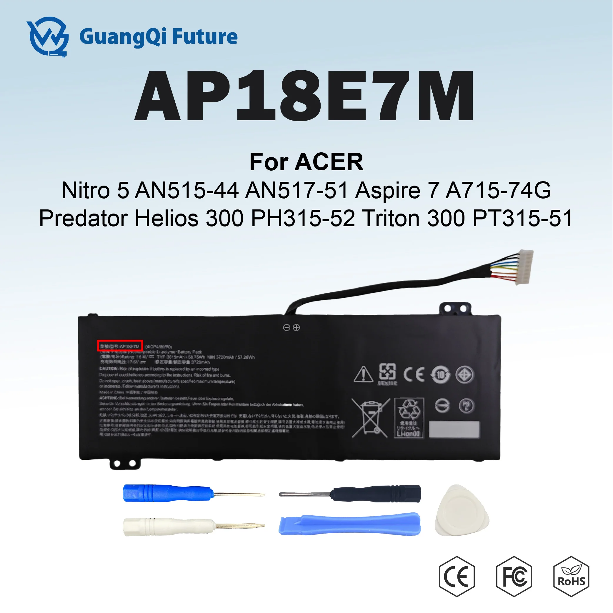 

AP18E7M AP18E8M 58.75Wh 15.4V Laptop Battery for Acer Predator Helios 300 PH315-52 PH315-53 PH317-53 Predator Triton 300 PT315-5