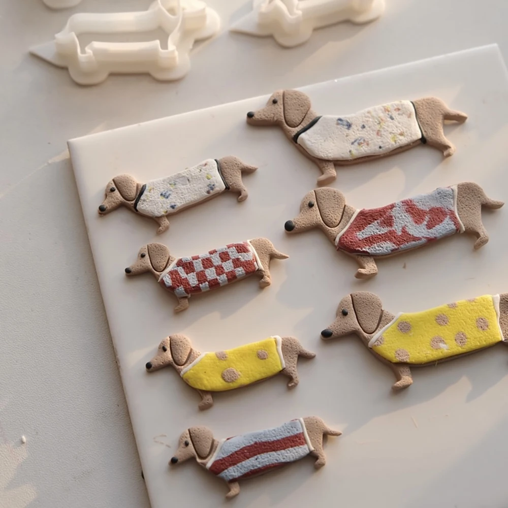 Molde cortador de argila de polímero em forma de dachshund, molde macio de cerâmica, pingente de brinco, ferramentas para fazer biscoitos de animais de estimação, molde magnético de geladeira, 1 peça