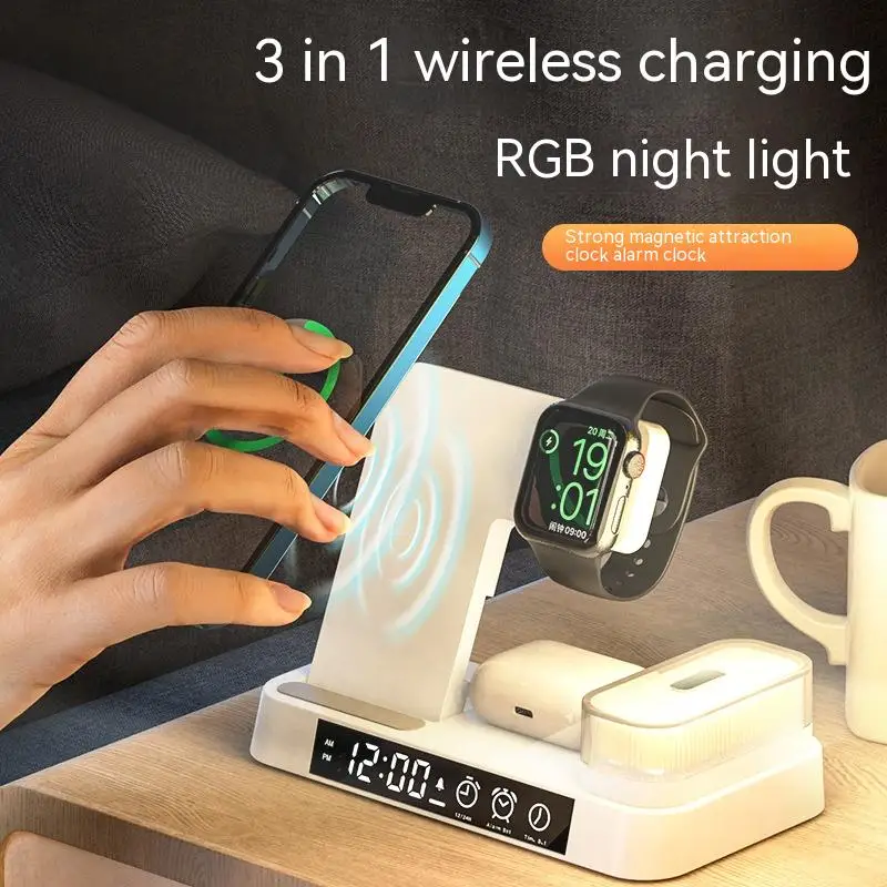 

5 in 1 Foldable Wireless Chargers 30W Wireless Charger Stand Fast Charging Station for iPhone Samsung Alarm Clock Night Light