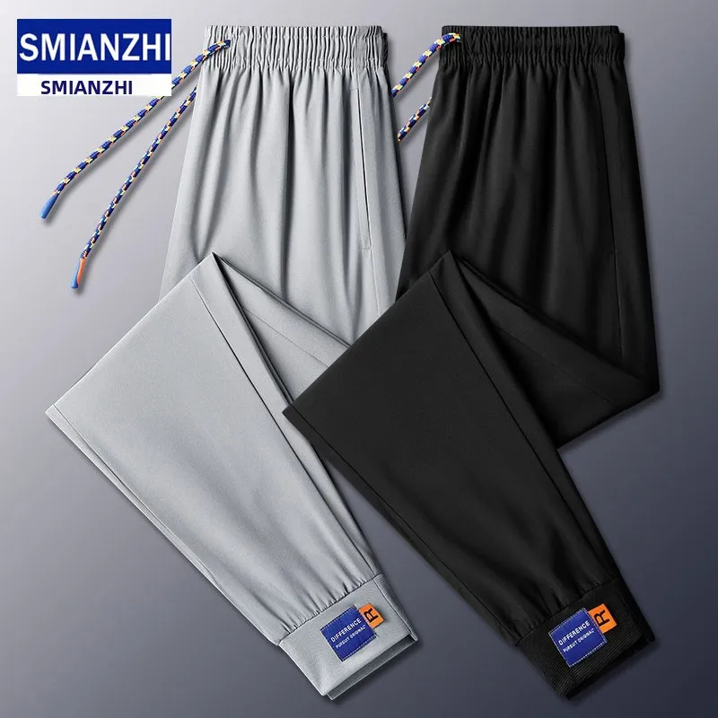 

Легкие летние брюки из ледяного шелка для мужчин, тонкие, быстросохнущие, спортивные, повседневные, укороченные, городской стиль, средняя талия