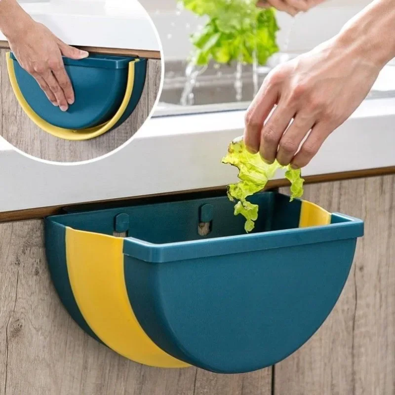 1pc large foldable Portable Hanging Trash Can Kitchen Household Wall Mounted Storage Bins Office Wastebaskets Truck-mounted Box