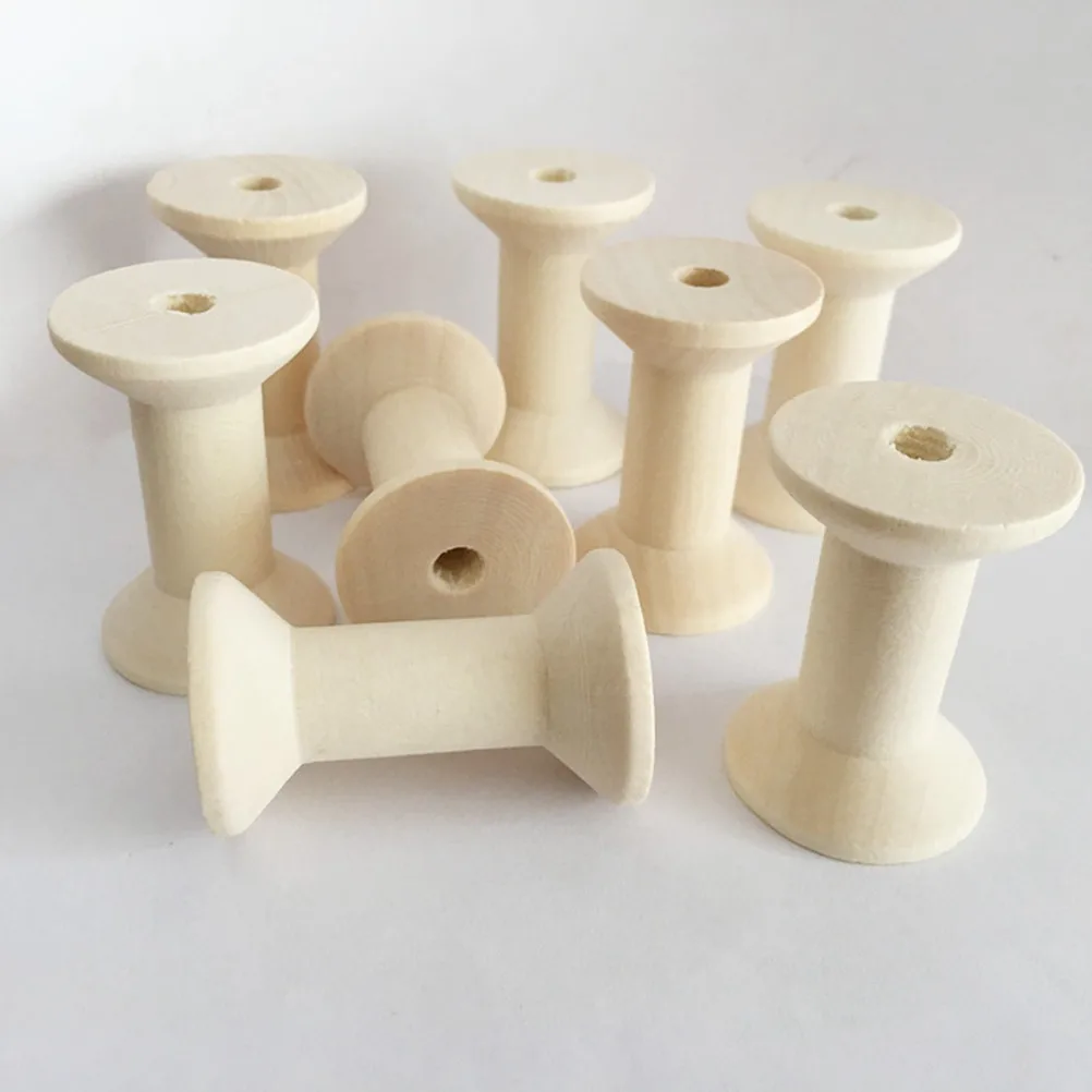 20Pcs 4Cm Natural Unfinished Wooden Thread Spool Bobbin for DIY Staining Painting Crafting Spool Ornaments Stringing