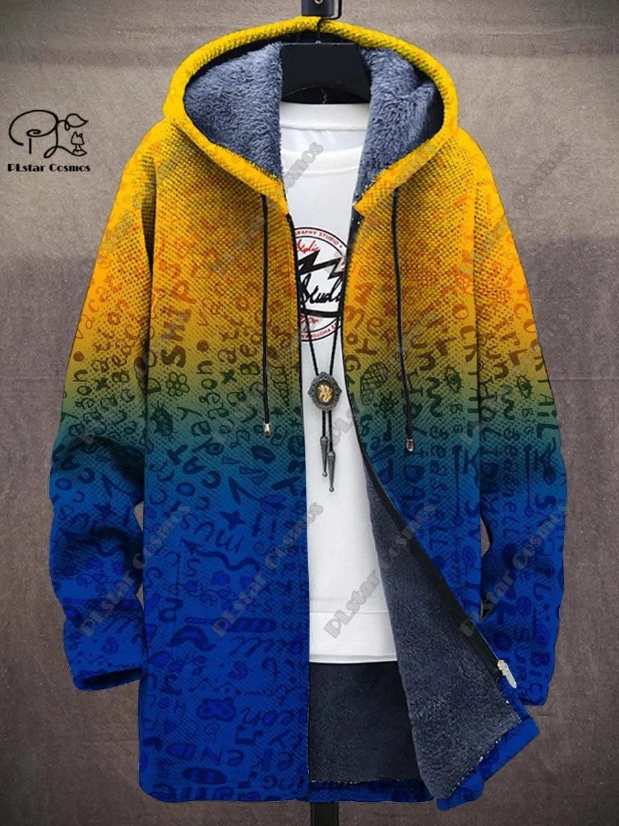 3d Gedrukt Nieuwe Winter Capuchon Unisex Retro Geometrisch Gradiënt Kunst Patroon Pluche Verdikte Lange Mouwen Casual Warm Jasje DY-11