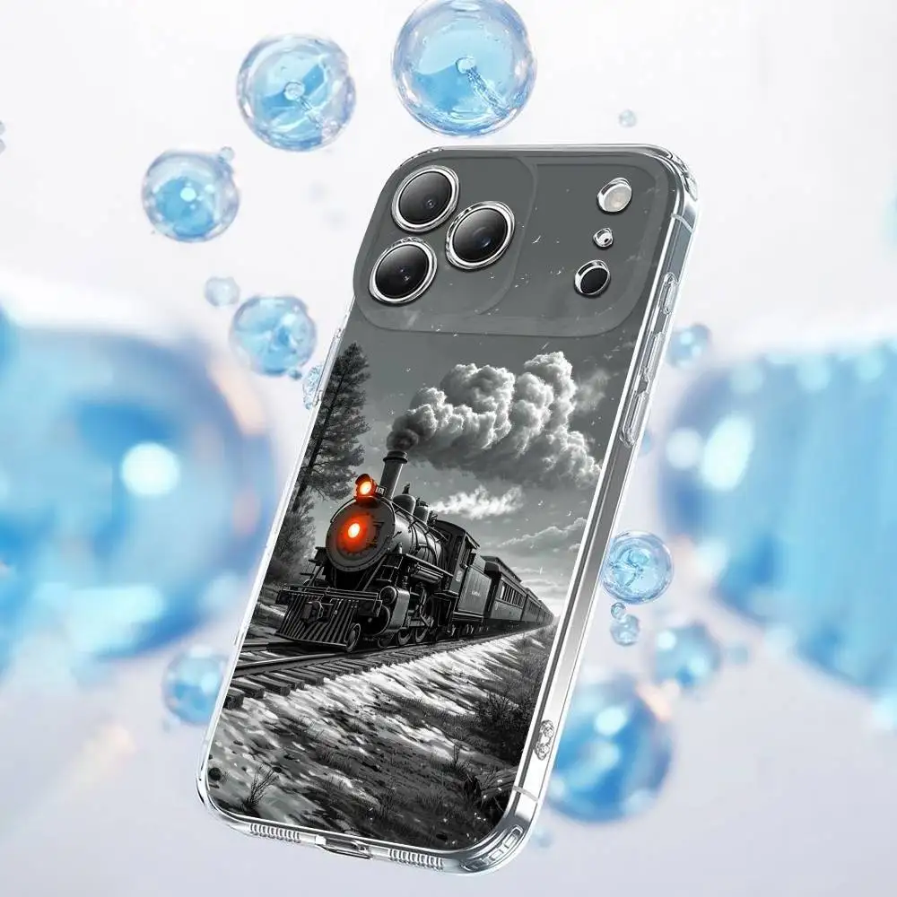 حافظة هاتف كلاسيكية للسكك الحديدية Steam Train لهاتف iPhone 17,16,15,14,13,12,11 Plus, Pro,Max,Plus,E,Air,غطاء شفاف صغير