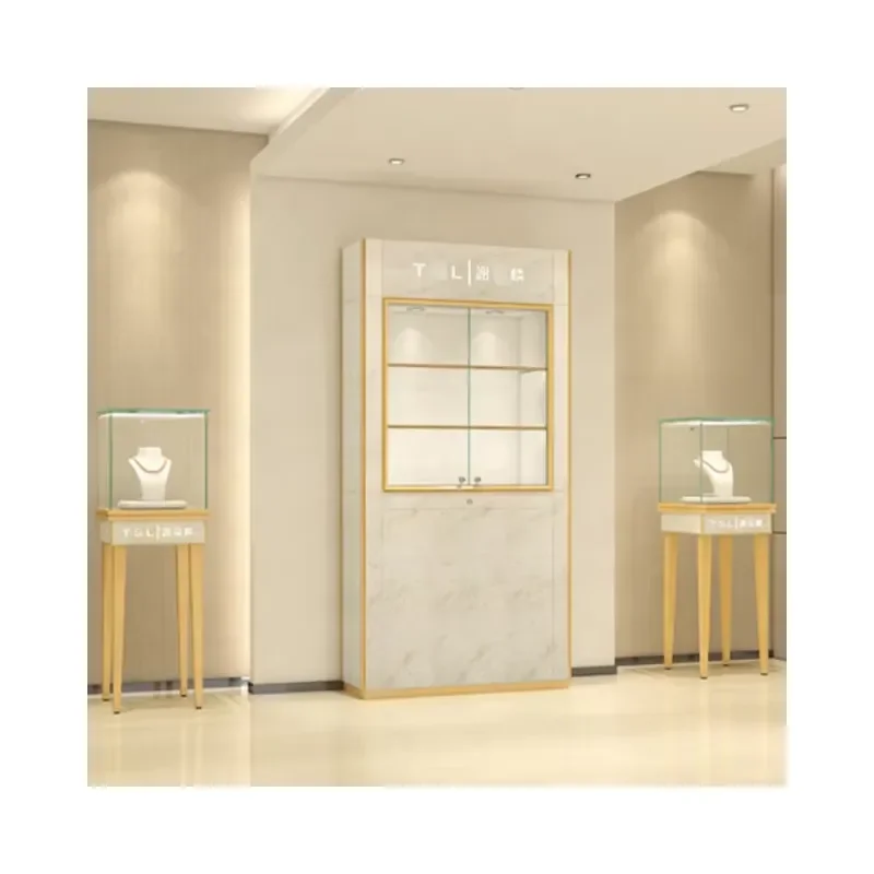Custom Made Fashion Wooden Wall Glass Cabinet Jewelry Display Case Gold Silver Accessories With LED Lighting Jewelry