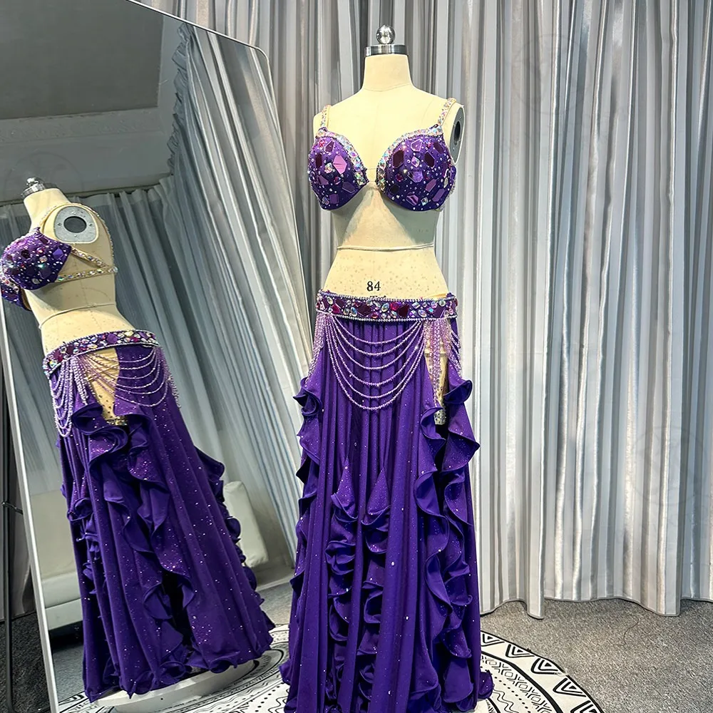 Customized Eastern Belly Dancewear Women Clothes Tassel Belly Dancing Bra Skirt Belt Oriental Dance Costume Group Stage Suit Set