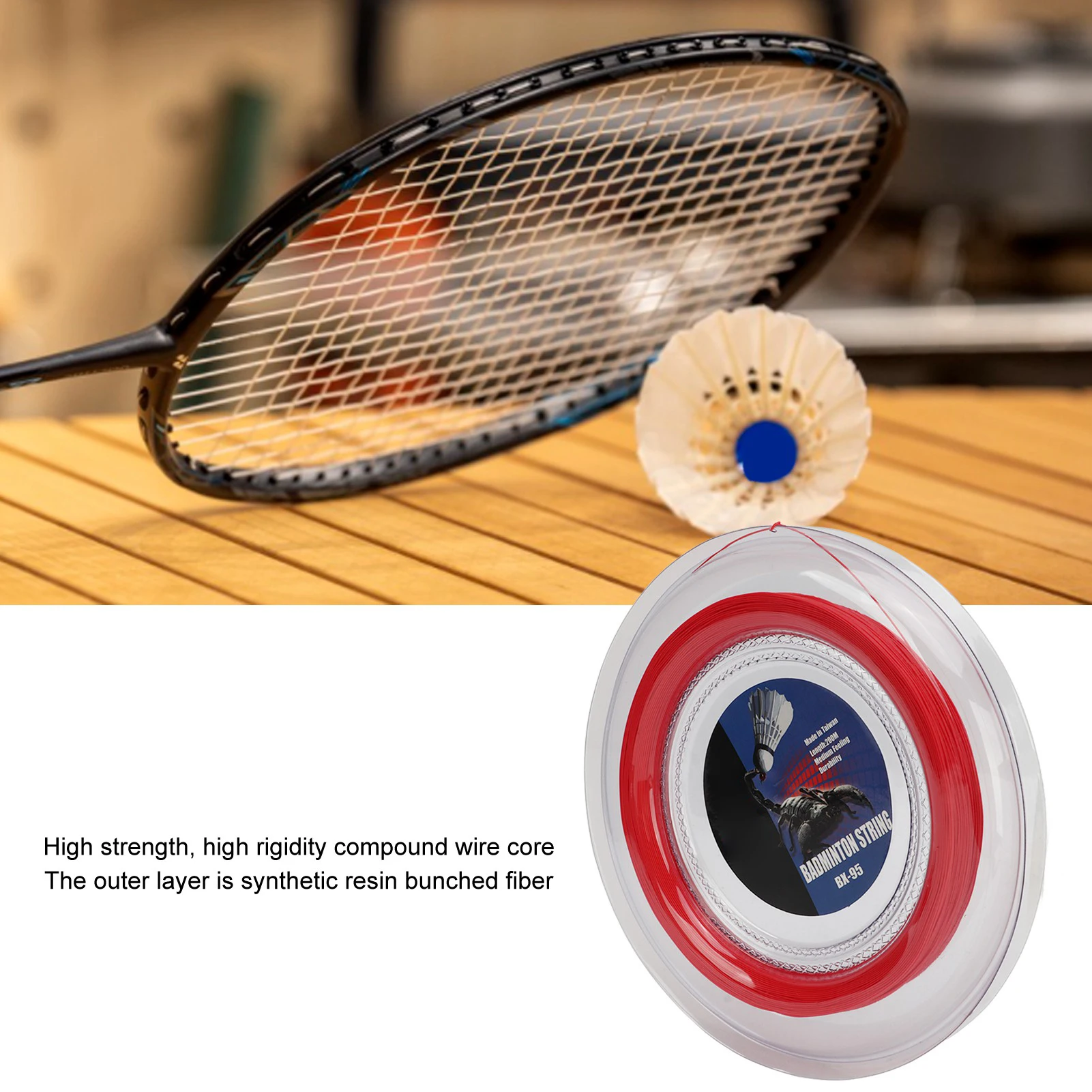 Badminton Racquet String POWERTI Badminton Racquet String High Elasticity Wear Resistant Resin Fibre Replacement Line for Repair