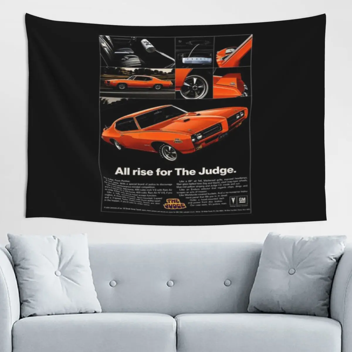 Póster de coche clásico Pontiac GTO Judge naranja de 1969, tapiz decorativo para sala de estar, tapiz de pared antiguo estilo INS
