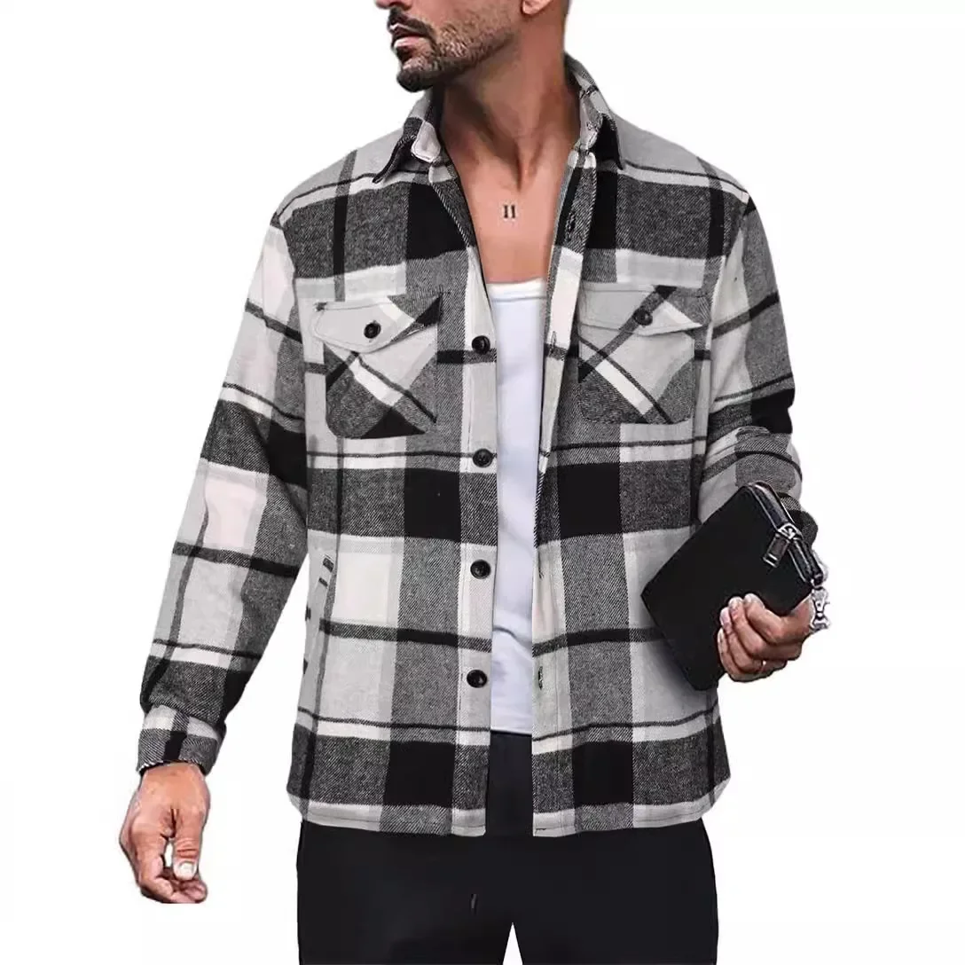 2024 Europe and the United States spring and autumn new men's plaid shirt long-sleeved button-down casual jacket