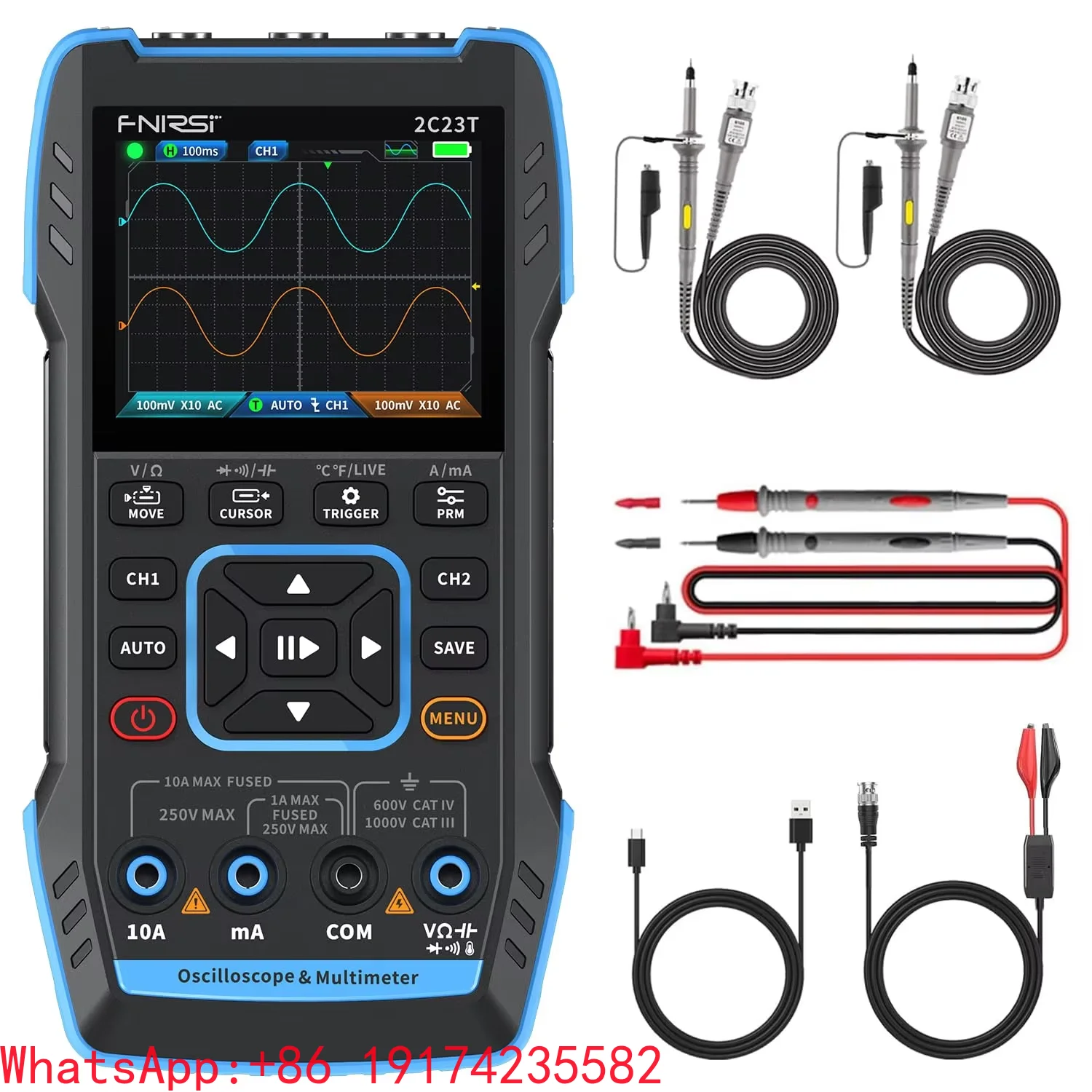 Fnirsi2C23T 3-in-1 Digital Oscilloscope 10MHz*2 50MS/s Multimeter Signal Generator And Dual Channel Voltage Tester