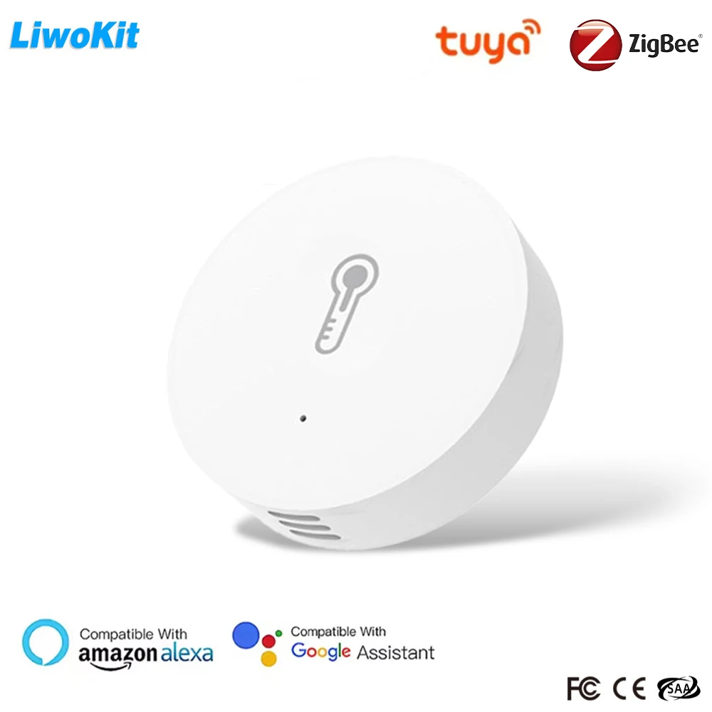 

Zigbee 3.0 Датчик температуры и влажности Удаленный монитор с помощью приложения Tuya с питанием от батареи работает с Alexa Google Home
