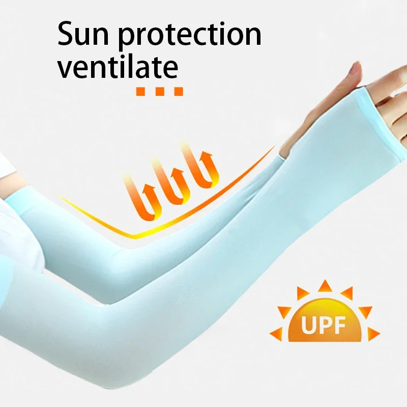 1Pairs Ice Silk Sleeve Sunscreen Cuff Arm Sleeves Long Gloves Sun UV Protection Hand Protector Cover Anti-Slip Summer Outdoor