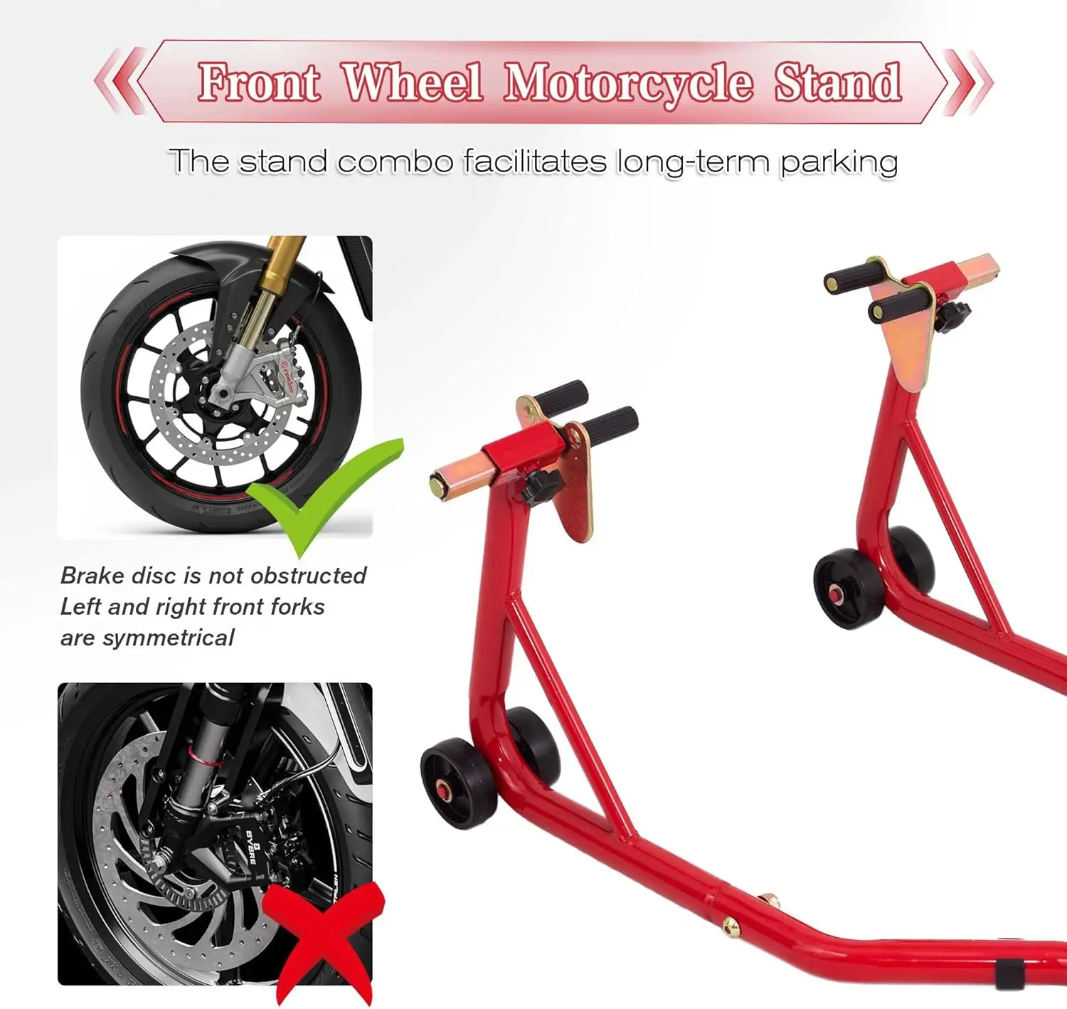 900LB Heavy Duty Red Motorcycle Front Rear Paddock Stand Adjustable Swingarm Spool Wheel Lift Rack Sport Bike Maintenance