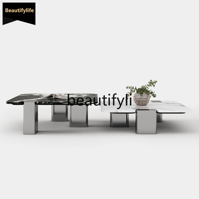 

B73 Italian Minimalist Natural Marble Coffee Table Set High-End Light Luxury Designer Square Home Use
