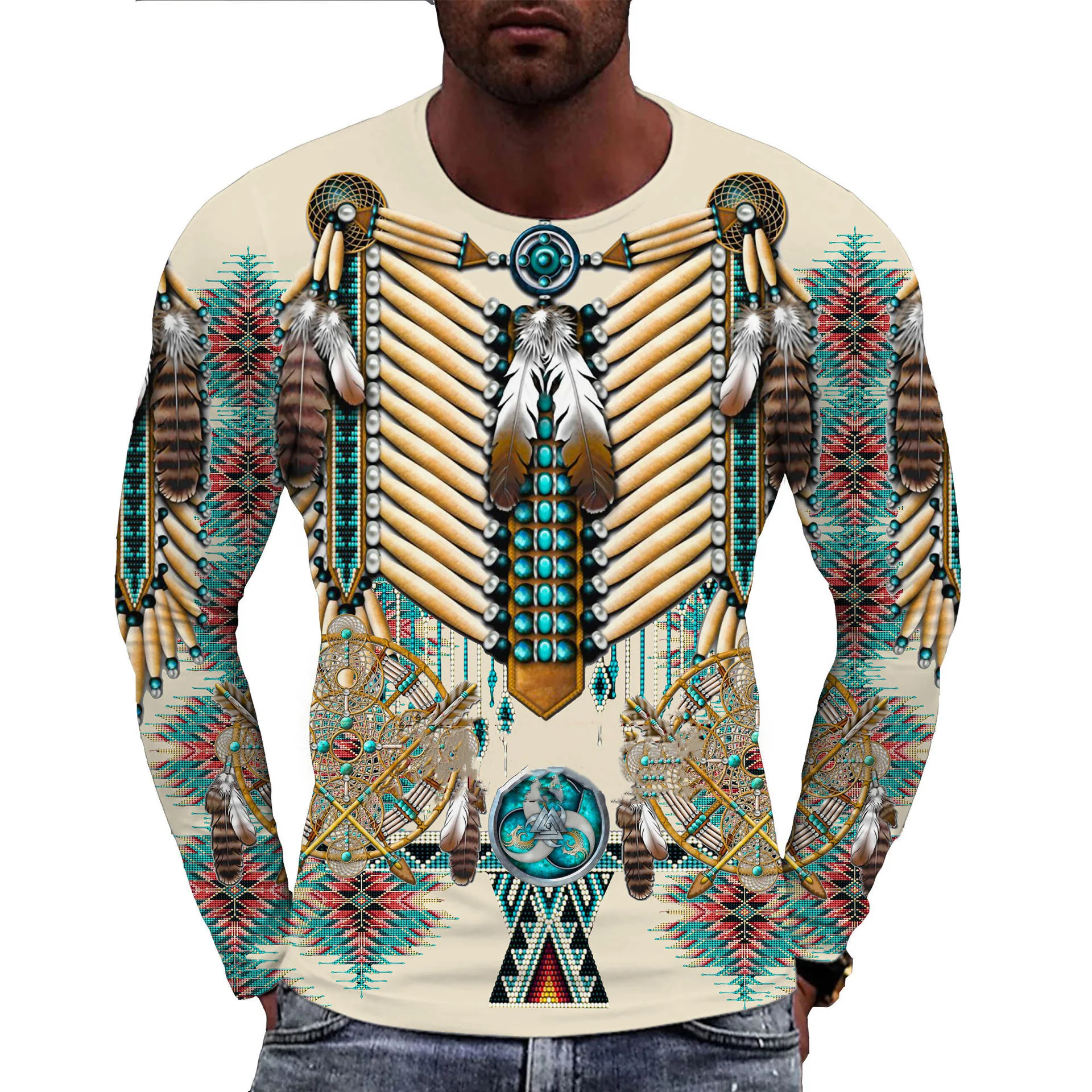 Indians Culture Men\'s Long Sleeve T-shirts 3D Print Fashion Harajuku Men T Shirt Top Street Loose Tee Casual Sports Men Clothing