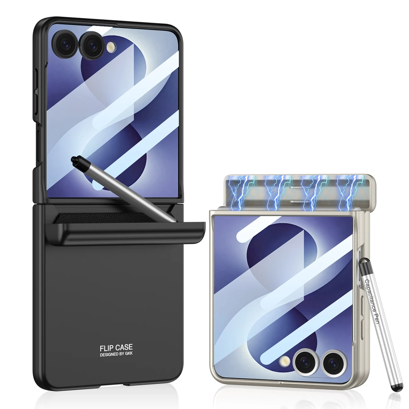 For Samsung Galaxy Z Flip 8 Case Skin Friendly Matte Solid Color Magnetic Folding Hinge Pen Case With Touch Pen Mirror Film Case