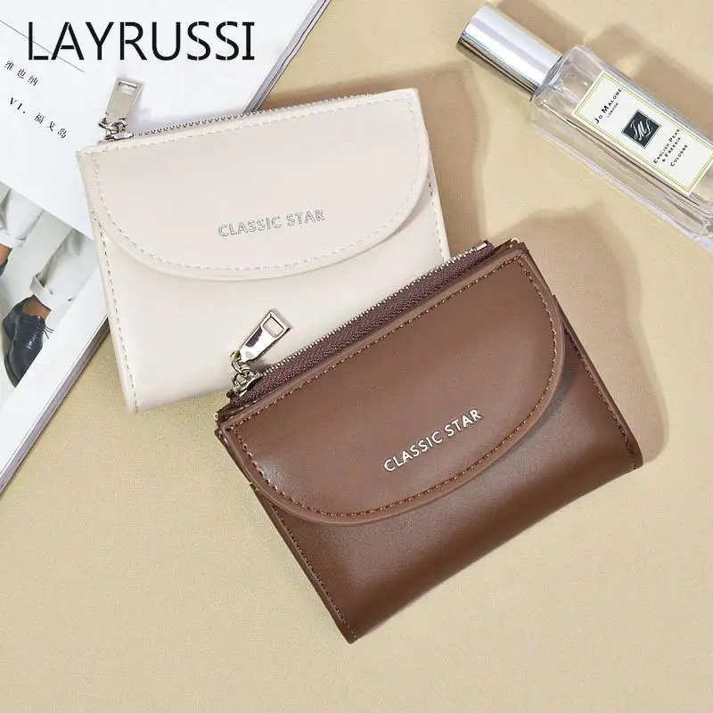 LAYRUSSI New Women Wallets Female Leather RFID Purses Fashion Coin Purse Card Holder Solid Zipper Purse Large Capacity Money Bag