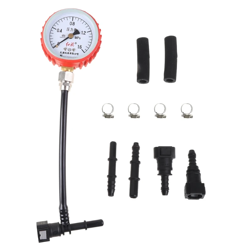 Motorcycle Car Fuel Pressure Gauge Car Gasoline Pressure Gauge Meter Tester Tool with 7.89 & 9.49mm Connector Durable