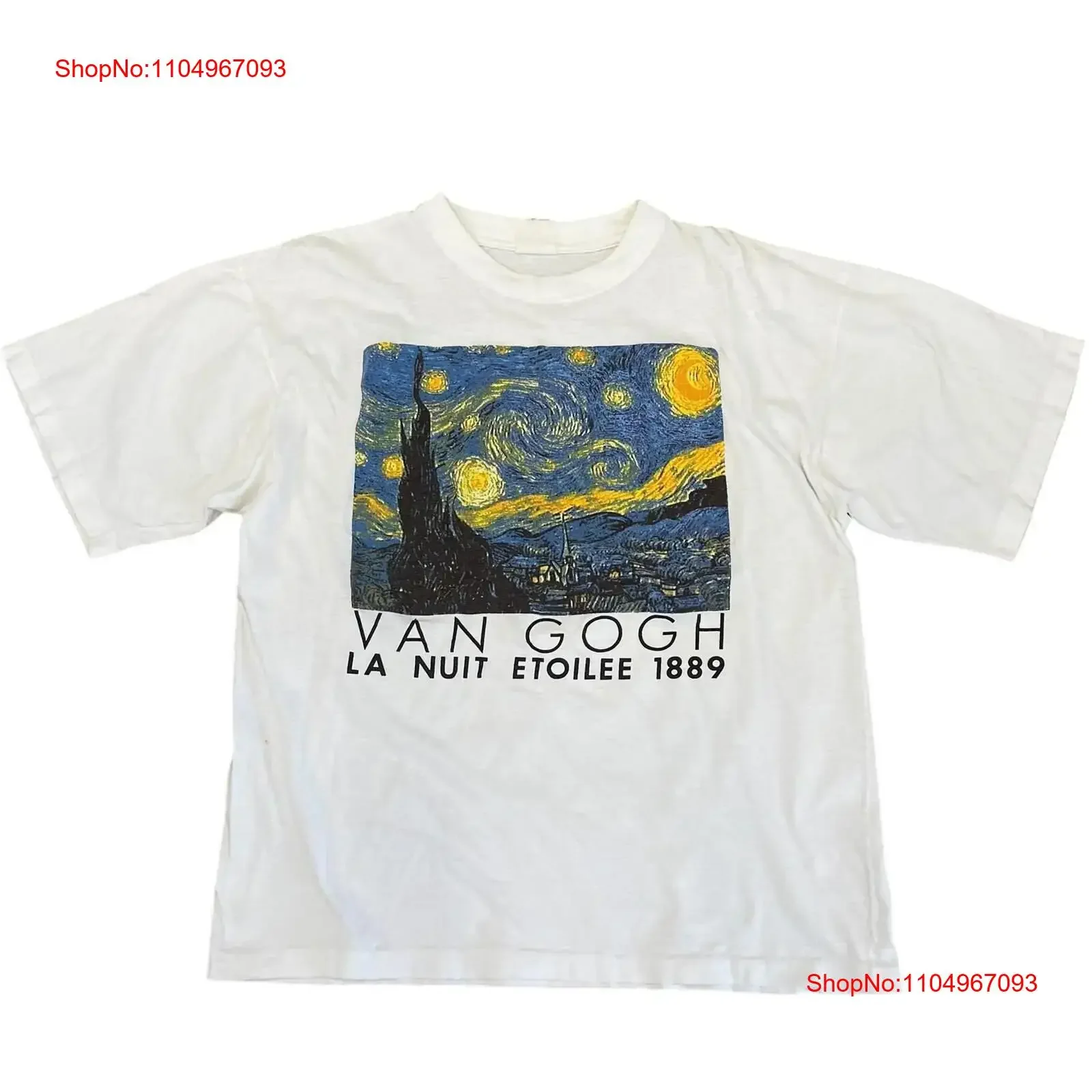 Vintage Vincent Van Gogh La Nuit Etoilee 1889 camiseta noche estrellada arte 90s vintage lavado versátil ligeramente elegante suave