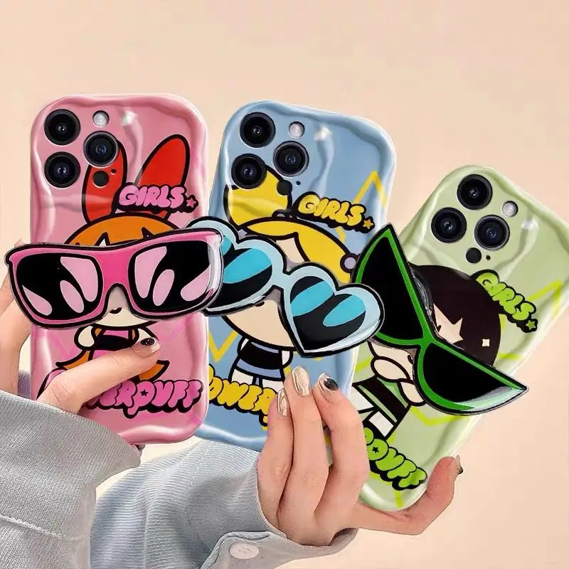 Cute Powerpuff Girls Bracket Phone Case for Samsung Galaxy A55 A54 A34 A52 A53 A35 A14 A23 A24 S24 S23 Ultra S22 S21 Plus S20 FE