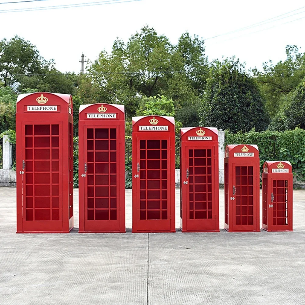 

Retro Iron Art Telephone Booth Outdoor Floor to Floor Decorative Ornament Crafts, Popular Photography Props, Postbox Bookstand M