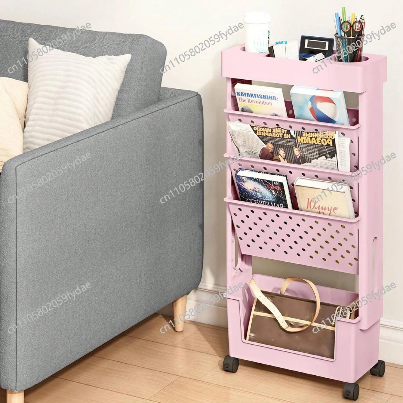 1pc 5 Tier Book Rack Storage Bookshelf, Multilayer Capacity Rotatable Removable Plastic Practical Rolling Organization