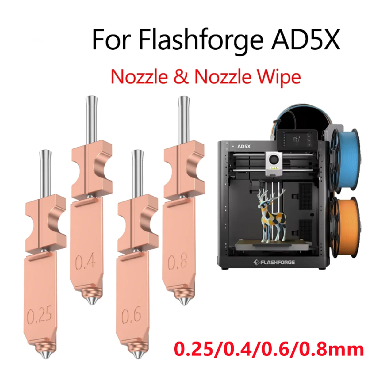 

Bimetallic Nozzle For Flashforge AD5X New Upgraded Hardened Steel Hotend Nozzles 0.25/0.4/0.6/0.8mm 3D Printer Replacement Parts